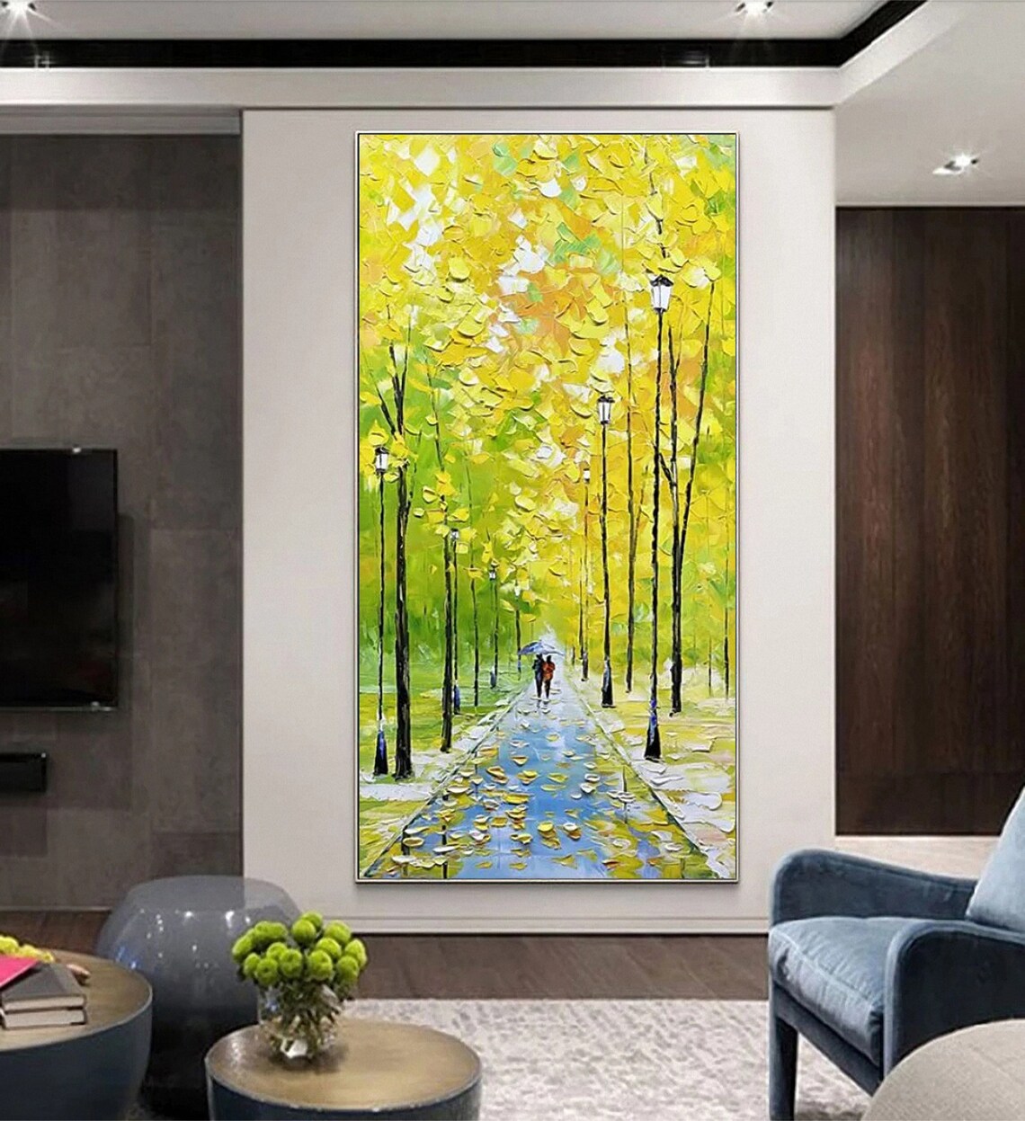 Loving Couple on Forest Path, Autumn Landscape Art Print - Image 4