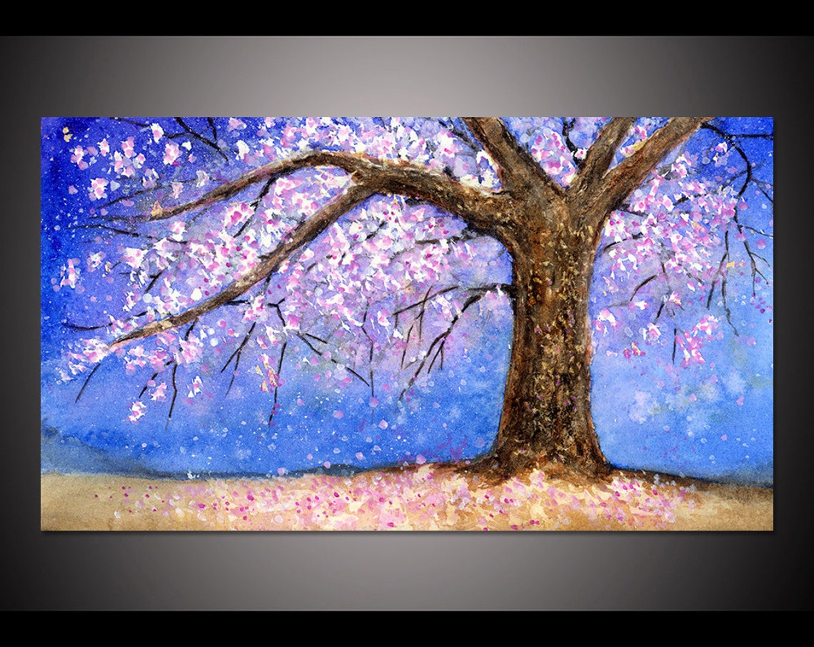 Grand Pink Cherry Blossom Tree Under Vivid Blue Spring Sky Poster