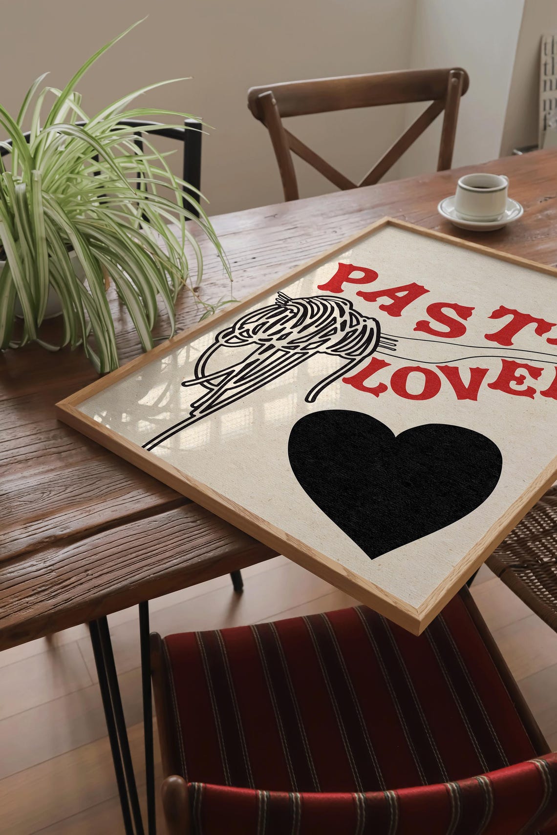 Pasta Lover Red Retro Spaghetti Fork Heart Kitchen Fun Poster - Image 2