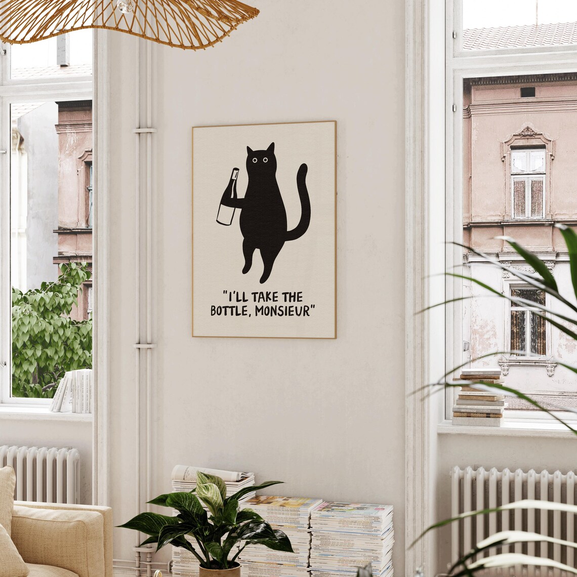 Funny Wine Cat Poster, Vintage Kitchen Wall Art - Image 3