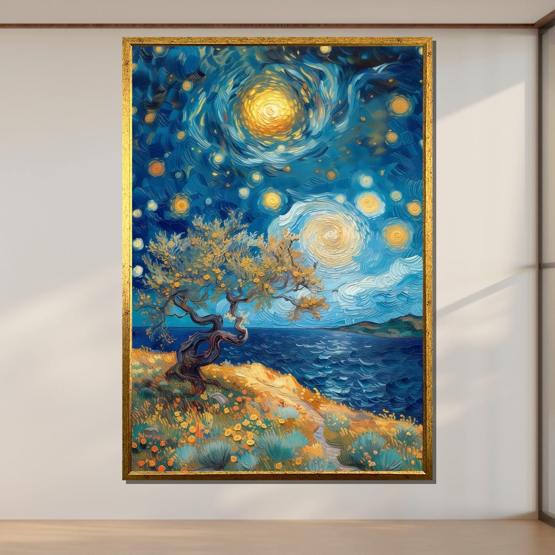 Starry Night Landscape Van Gogh Inspired Night Sky Art Starry Sky Painting Ready To Hang Wall Decor - Image 2