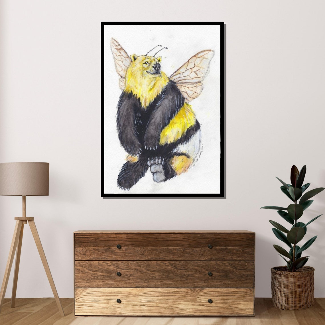 Bumble Bear Whimsical Fantasy Bear Bee Wings Watercolor Art Poster - Image 4