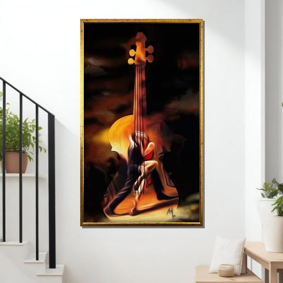 Tango Dancers Merged With Cello Fiery Abstract Music Dance Art Poster