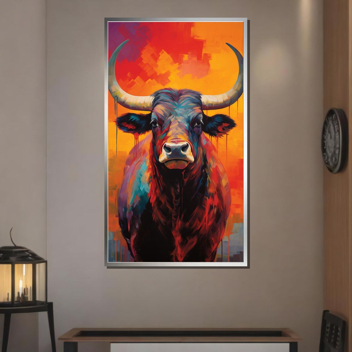 Vibrant Bull Abstract Animal Art Bold Wildlife Print Colorful Bull Poster Wall Art Design Ready To Hang Decoration - Image 3