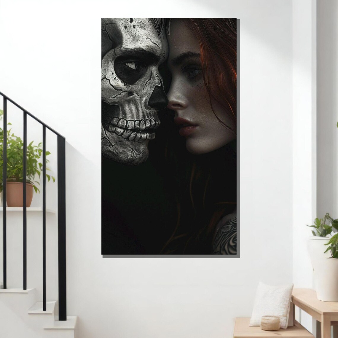 Dark Gothic Skull And Woman Intimate Embrace Dark Romance Art Poster - Image 3