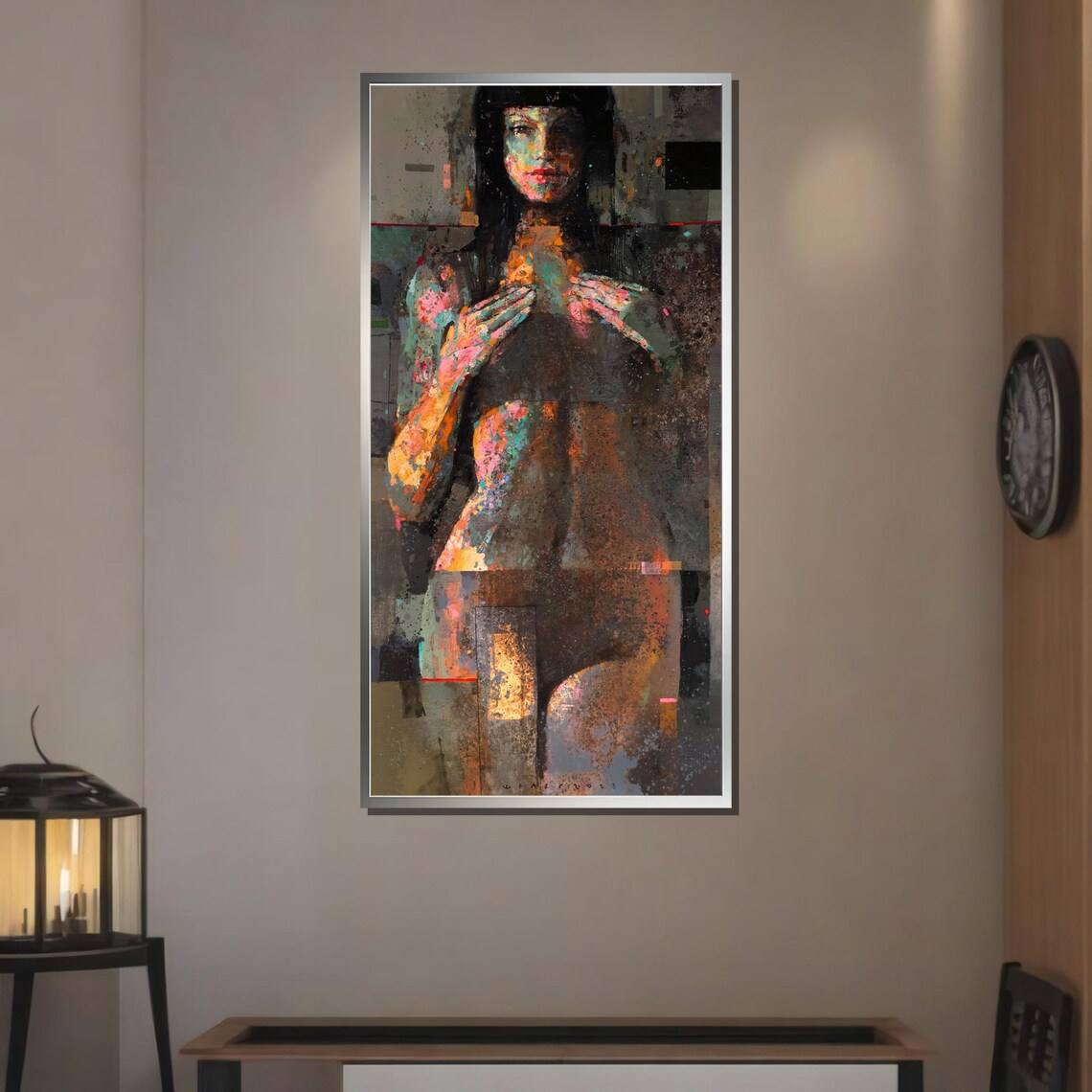 Sensual Abstract Nude Portrait Dark Moody Mixed Media Figurative Wall Poster - Image 3