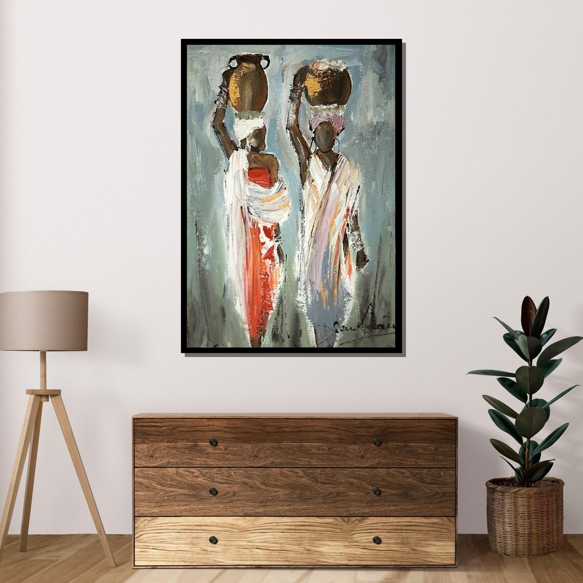 African Women With Pots Art Ethnic Culture Traditional African Painting Vibrant Tribal Wall Decor Ready To Hang Artwork - Image 4