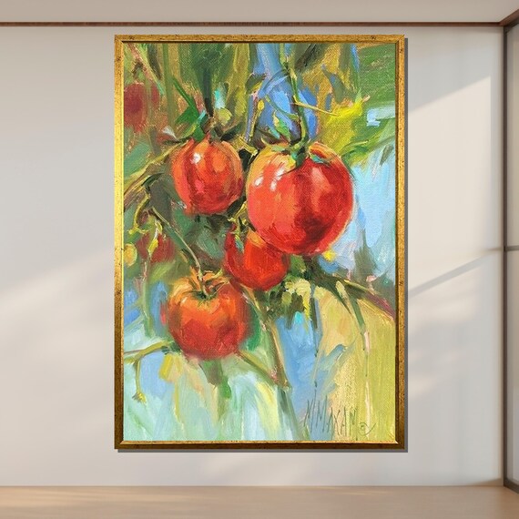 Vibrant Tomato Harvest Fresh Garden Painting Tomato Wall Art Colorful Kitchen Decor Ready To Hang