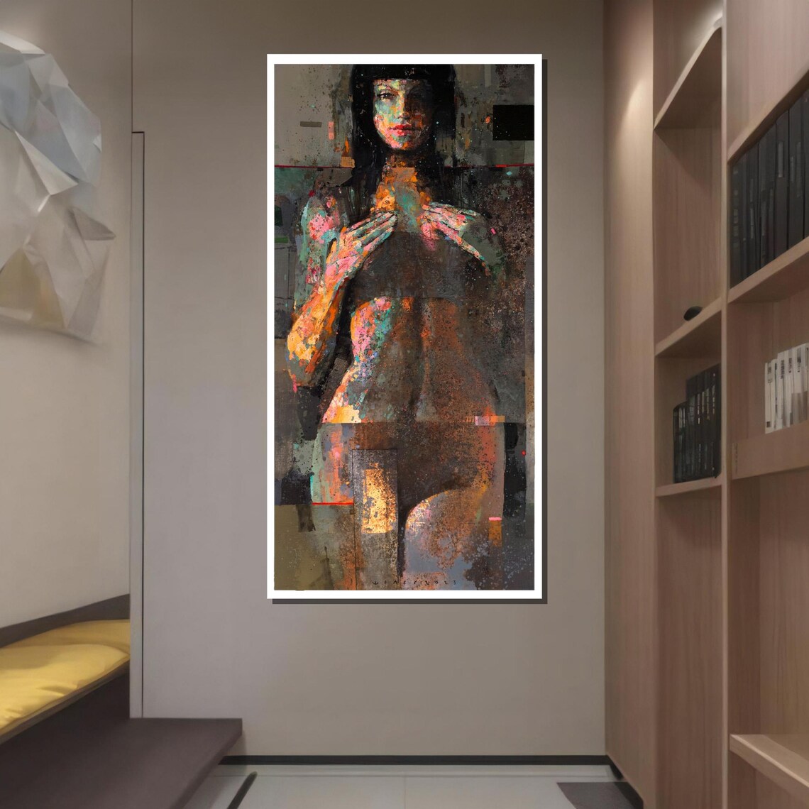 Sensual Abstract Nude Portrait Dark Moody Mixed Media Figurative Wall Poster - Image 2