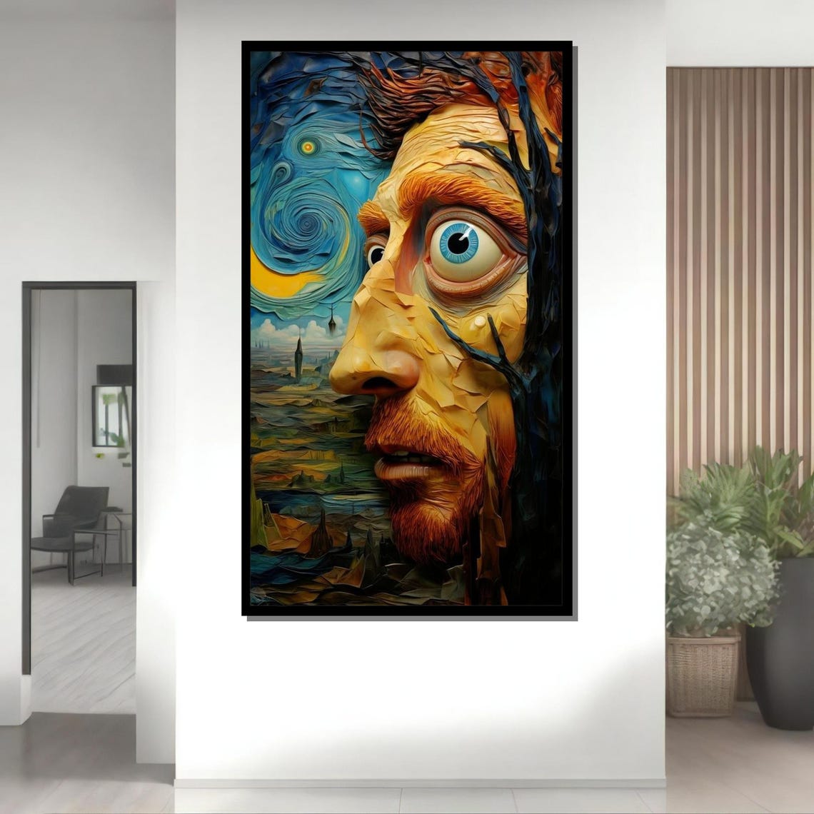Surreal Van Gogh Portrait Abstract Starry Night Art Whimsical Expressionism Print Ready To Hang Wall Decor - Image 4