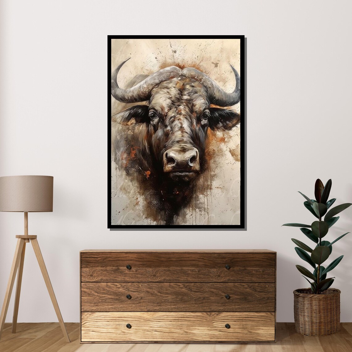 Majestic Buffalo Watercolor Portrait Powerful Horns Wildlife Art Poster - Image 4