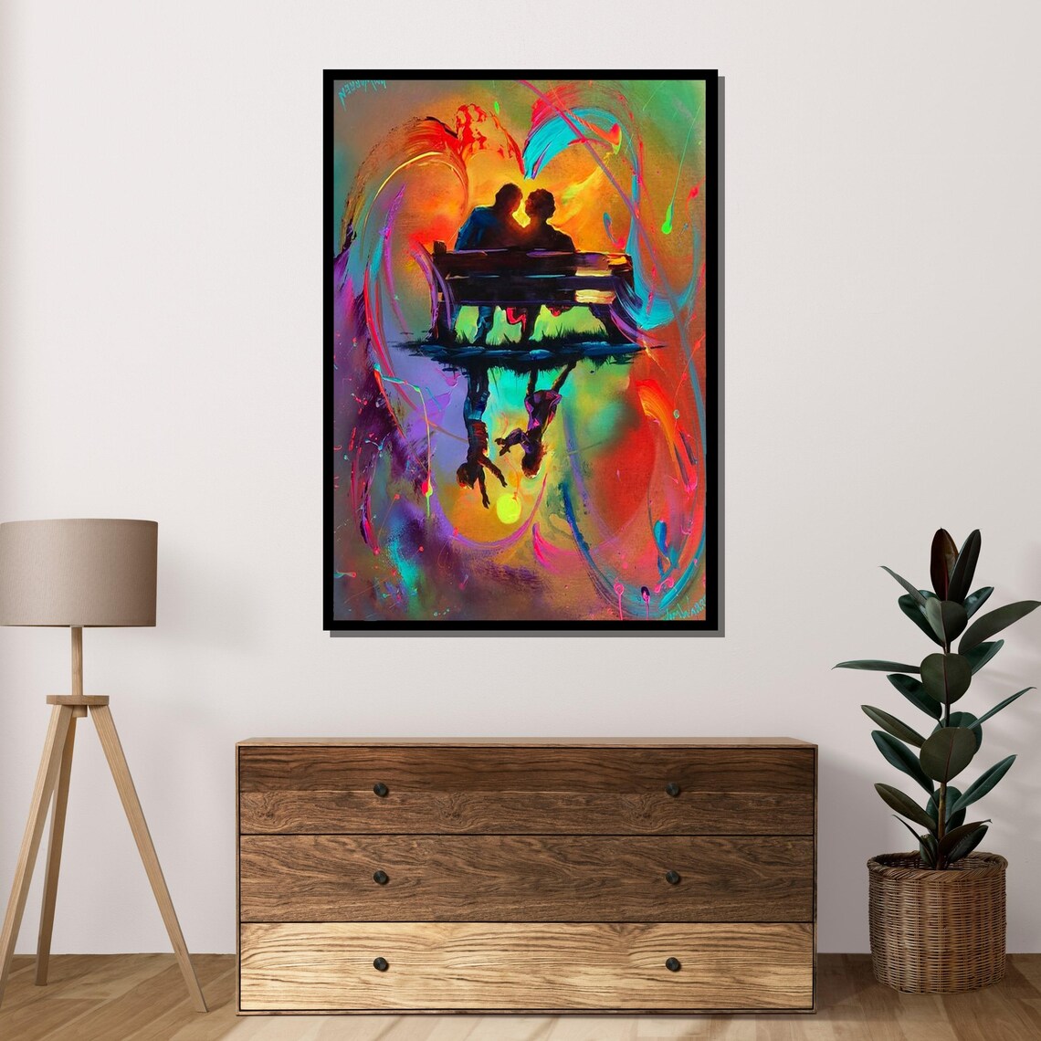 Romantic Couple On Bench At Sunset Colorful Abstract Love Wall Poster - Image 4
