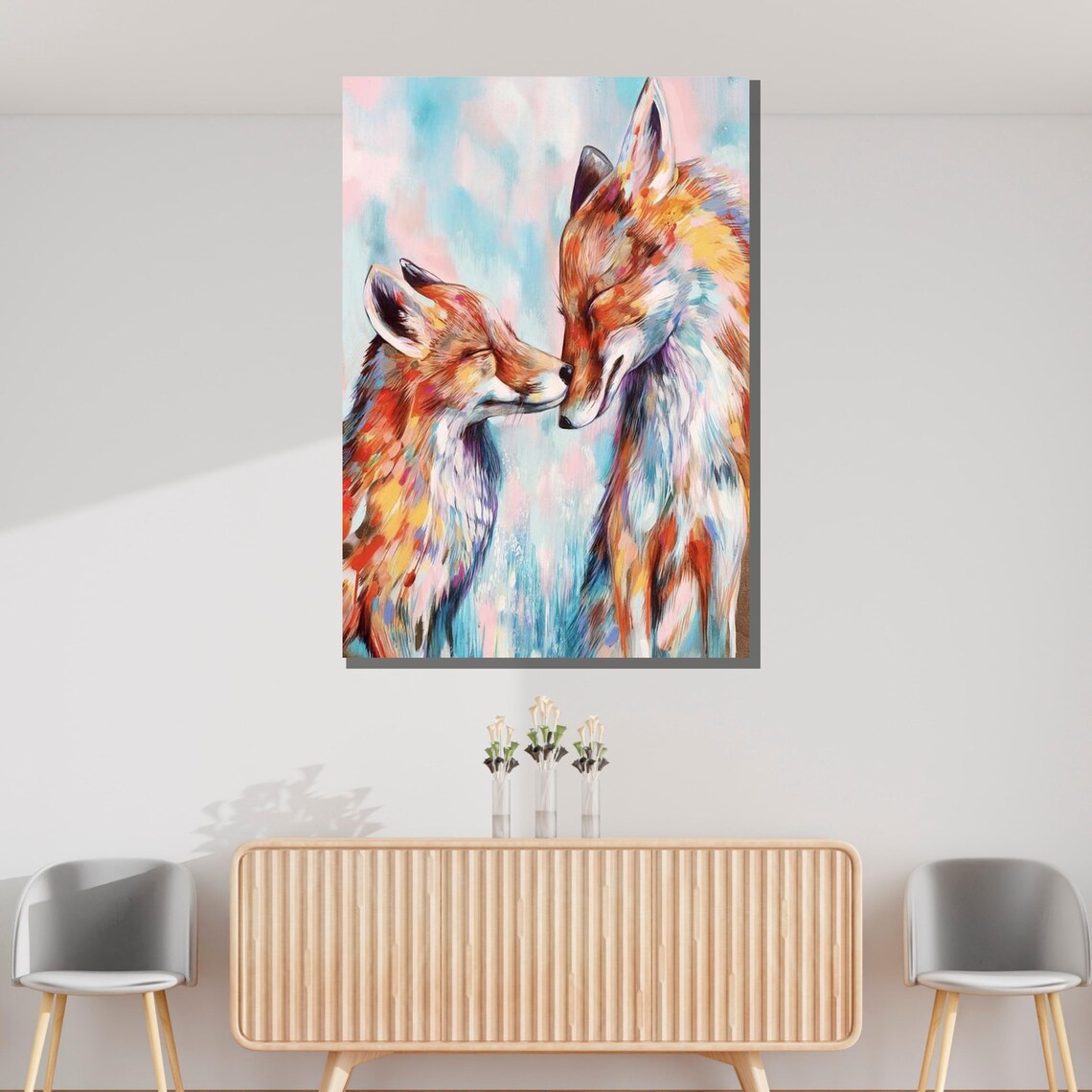 Colorful Fox Couple Nose To Nose Whimsical Impressionist Art Poster - Image 3