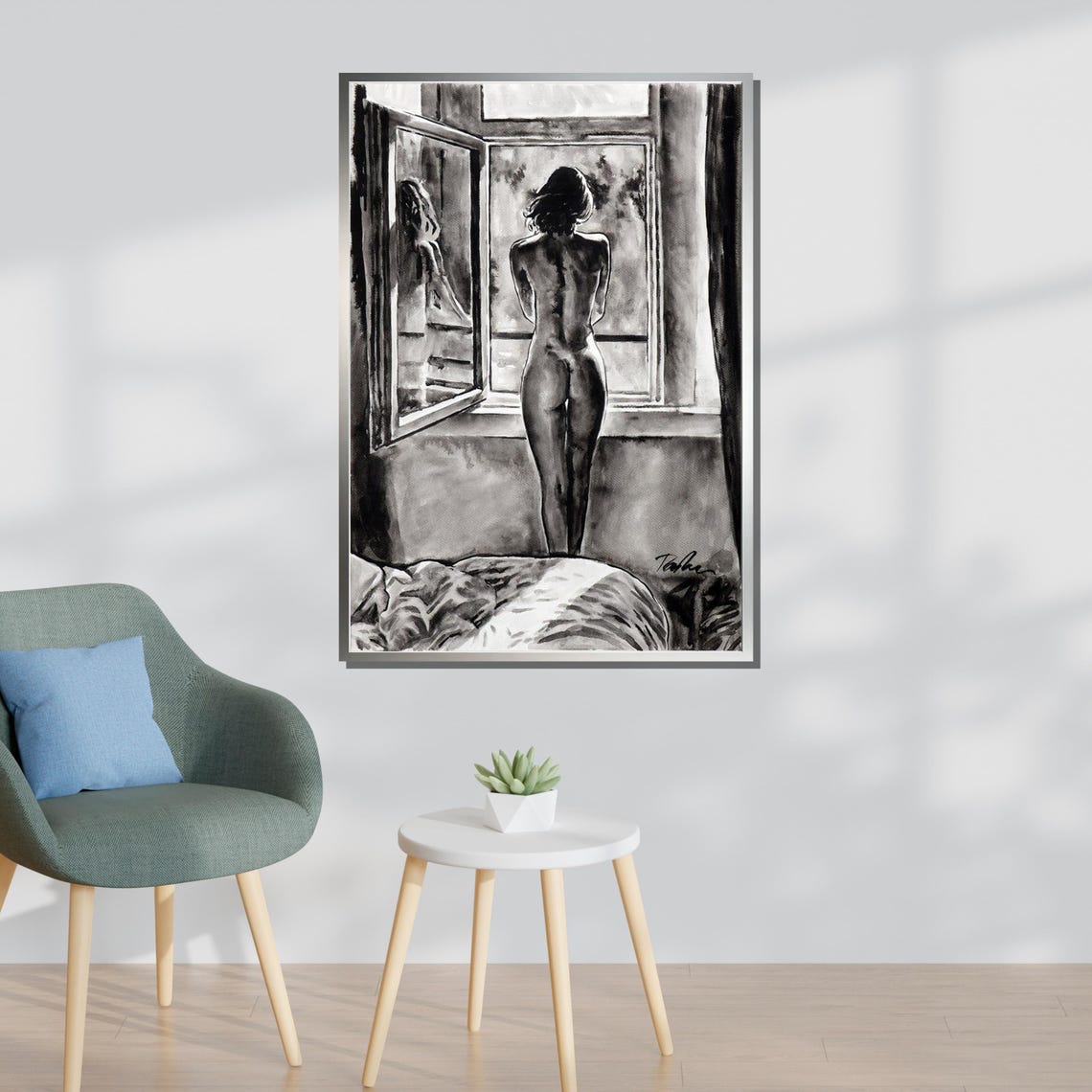 Monochrome Nude Intimate Window Scene Black And White Female Art Sensual Figurative Print Artistic Nude Wall Decor Ready To Hang - Image 3