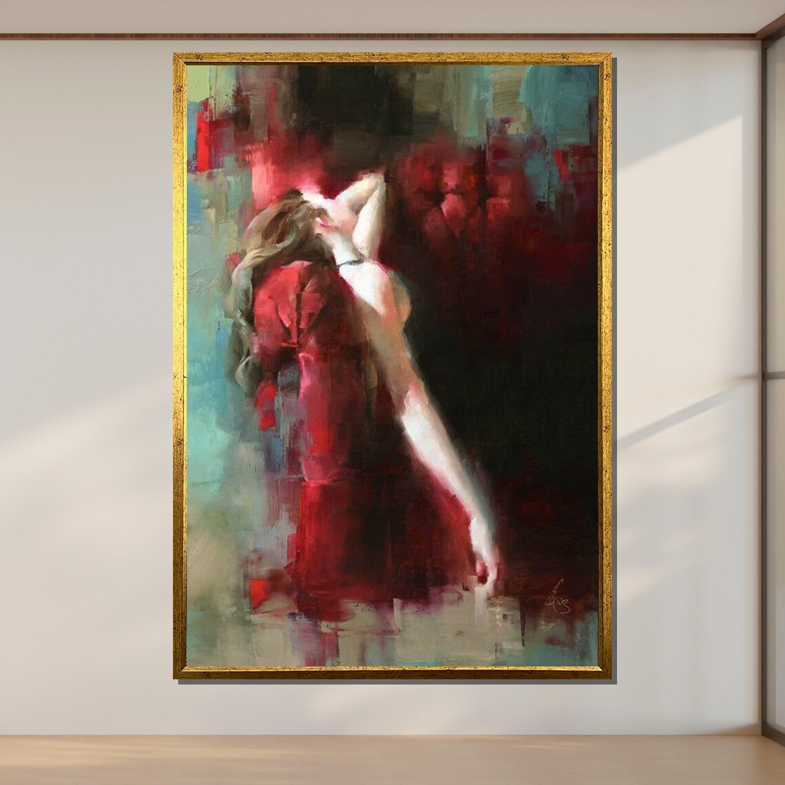 Woman In Red Dress Abstract Passionate Painting Moody Wall Art Poster