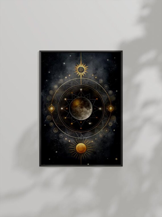 Celestial Moon Sun Gold Astrology Cosmic Starry Night Wall Art