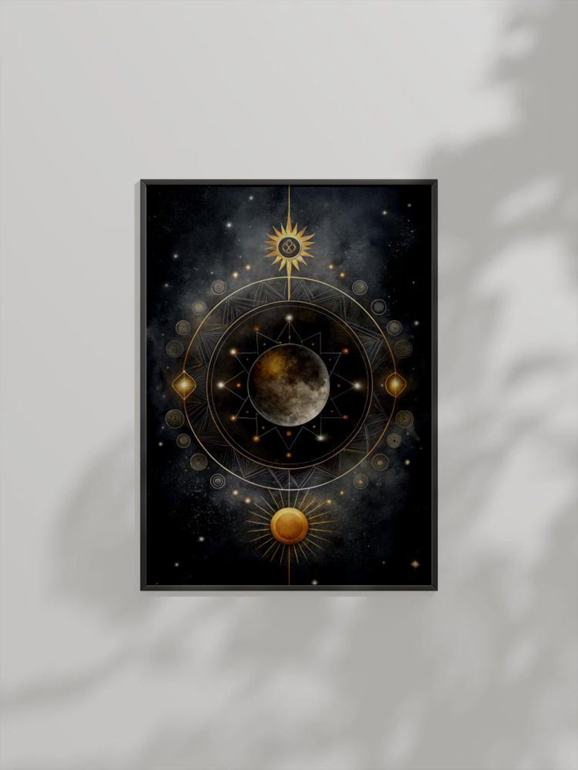 Celestial Moon Sun Gold Astrology Cosmic Starry Night Wall Art