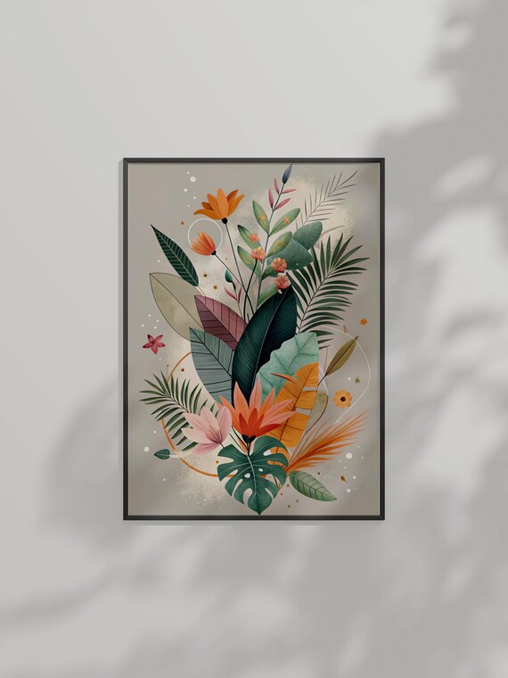 Tropical Botanical Illustration Lush Wall Art