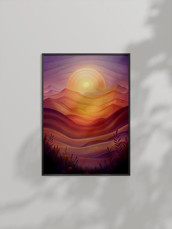 Pastel Sunset Landscape Wall Art Serene Mountain Dreamy Nature Painting Home Decor
