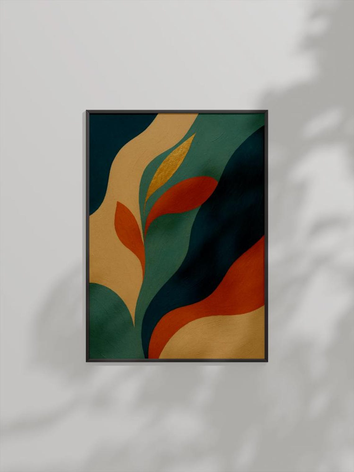 Organic Shapes Abstract Leaf Green Gold Rust Botanical Minimal Poster