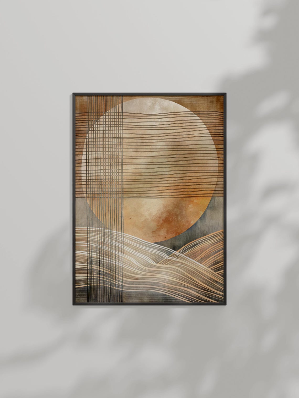 Minimalist Abstract Sun Poster Warm Bronze Waves And Fine Line Layers