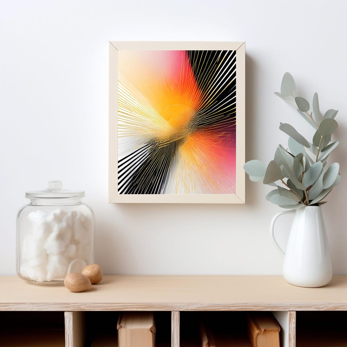 Dynamic Abstract Gold White Warm Gradient Flowing Lines Wall Art