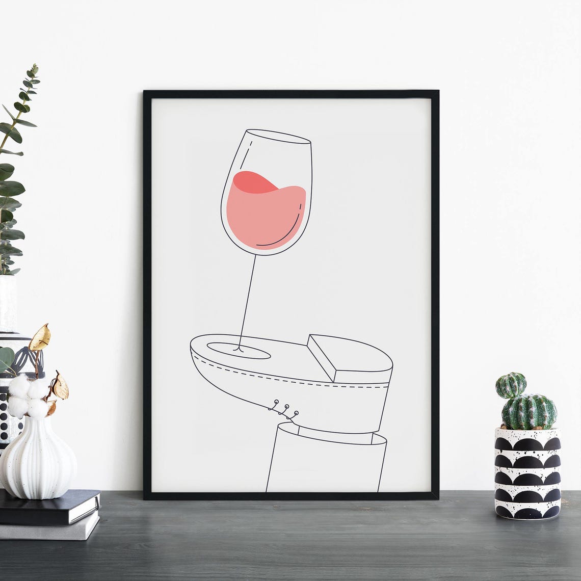 Rose Wine Glass on a Shoe Minimalist Cocktail Line Art Poster