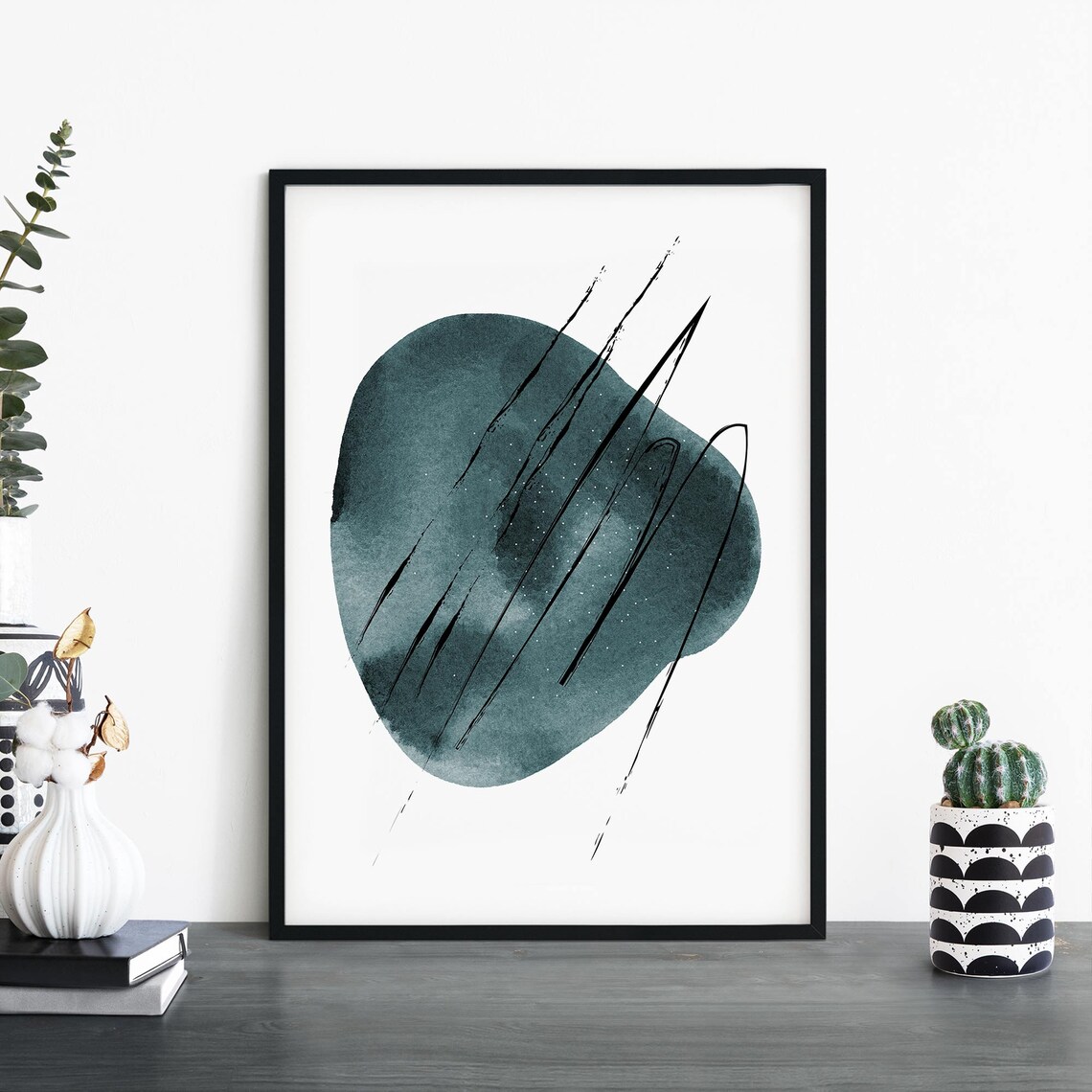 Abstract Sage Green Brushstroke Circle Minimalist Modern Art Poster