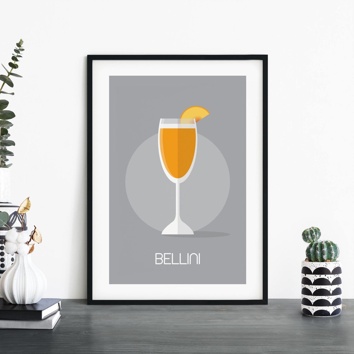 Bellini Cocktail Minimalist Illustration Grey Bar Decor Poster