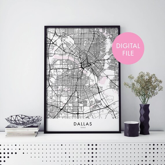Dallas Texas Bold Classic Black and White City Street Map Poster