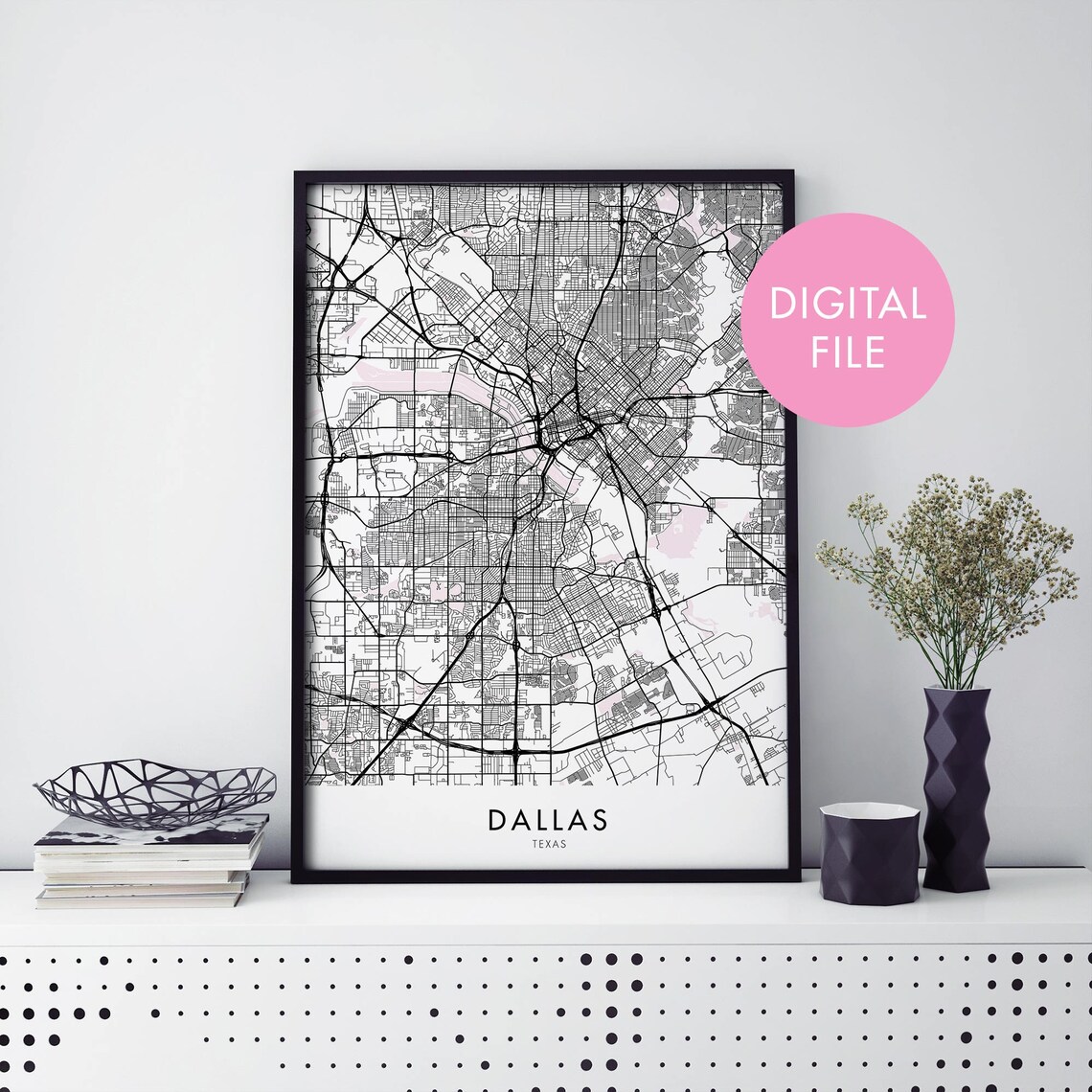 Dallas Texas Bold Classic Black and White City Street Map Poster