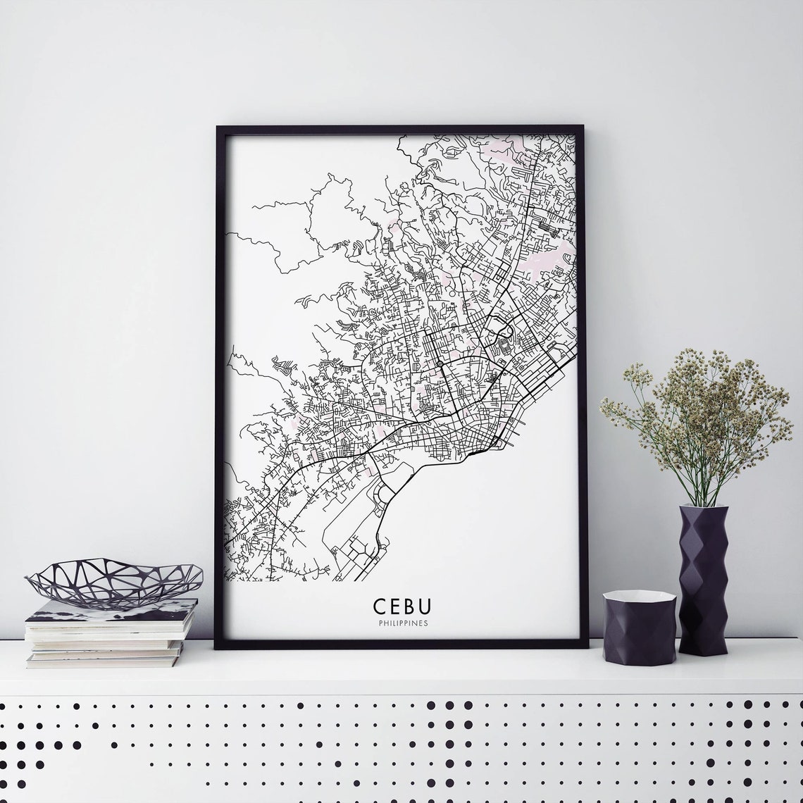 Cebu Philippines Modern Black And White City Street Map Art Print