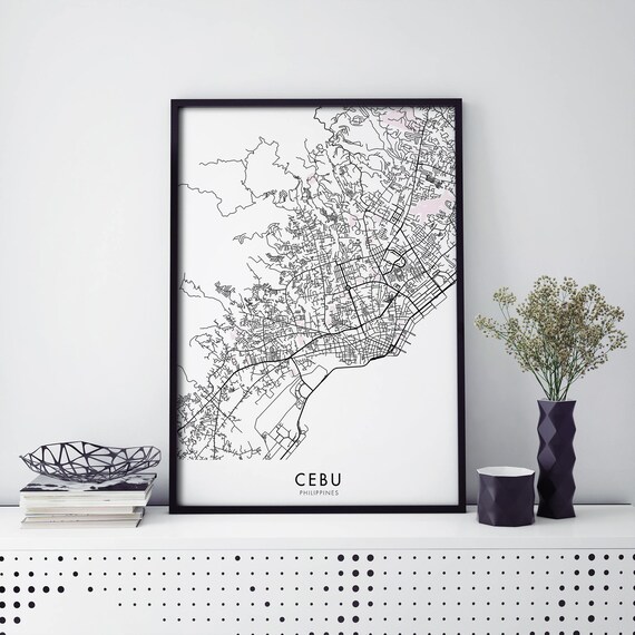 Cebu Philippines Modern Black And White City Street Map Art Print