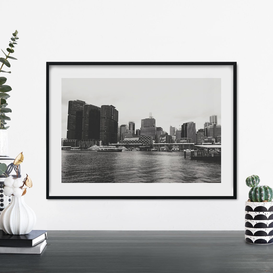 Barangaroo Sydney Harbour Black and White Cityscape Photo Poster