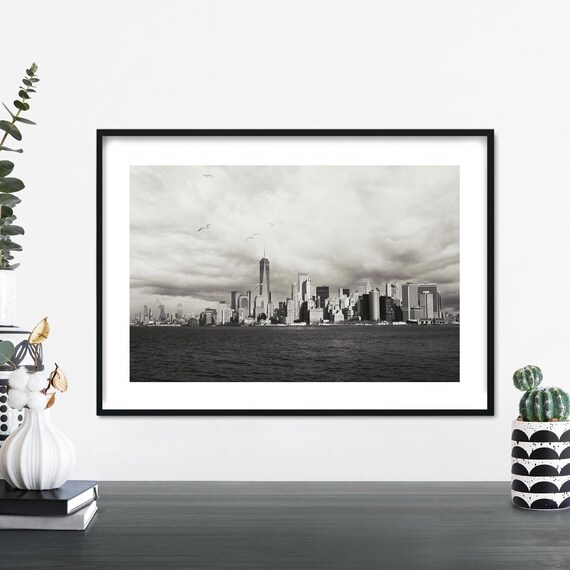 Manhattan Skyline One World Trade Center Black And White Photo Poster