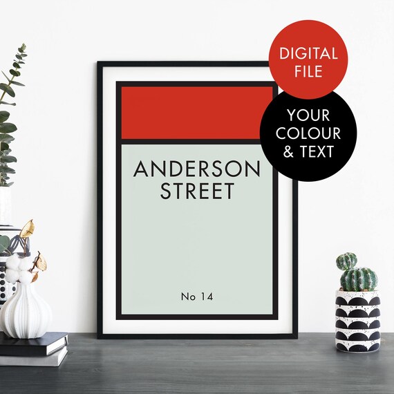 Custom Monopoly Style Street Sign Poster Personalized Name Address Gift