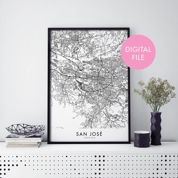 San Jose Costa Rica Black and White Street Map Digital File Poster