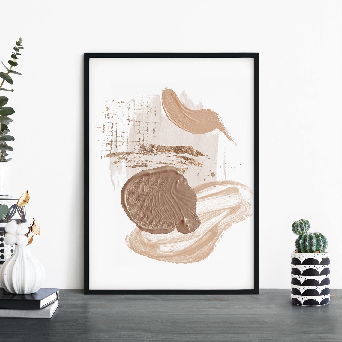 Neutral Tan Sweeping Brushstrokes Abstract Minimalist Decor Poster