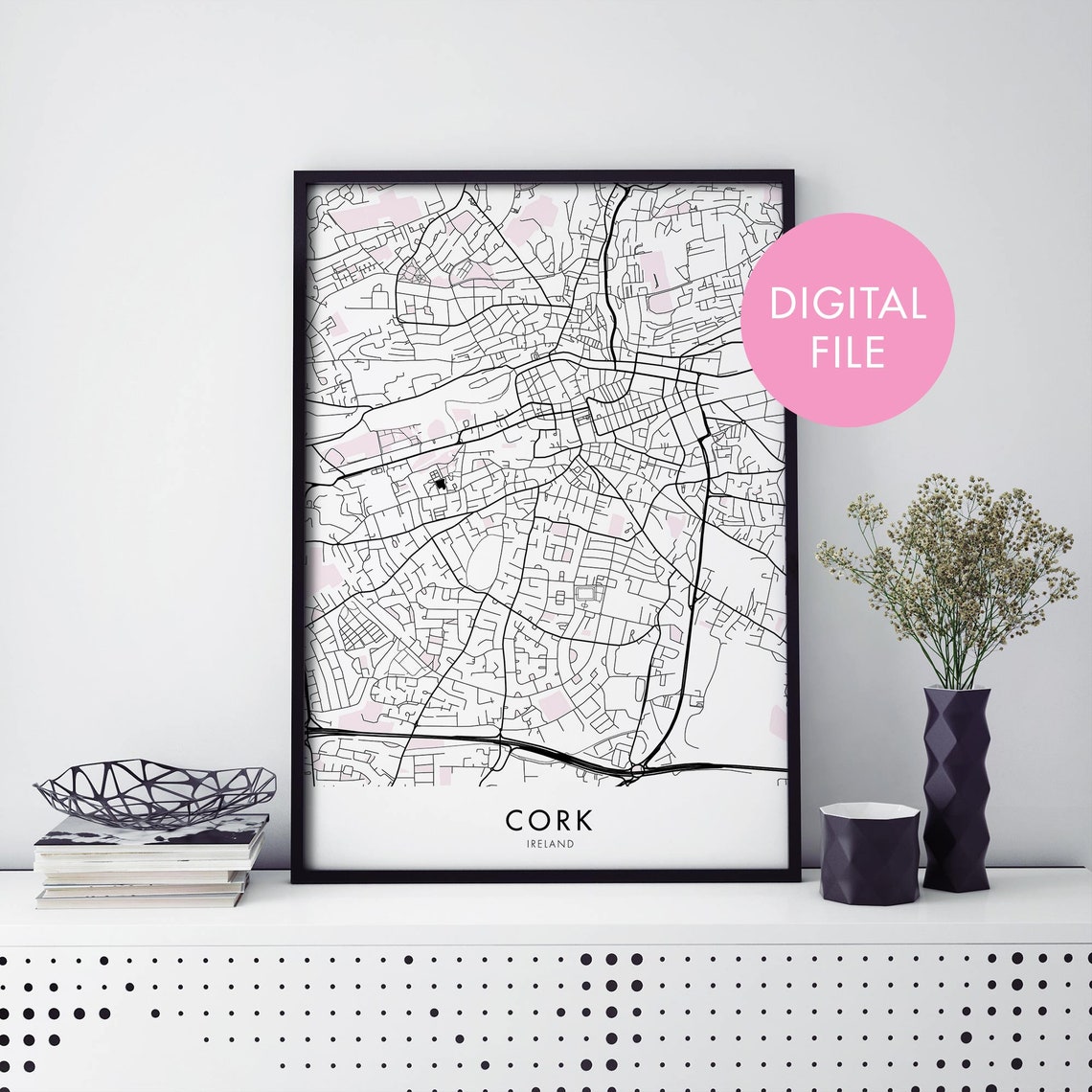Cork Ireland City Street Map Minimalist Travel Wall Decor Poster