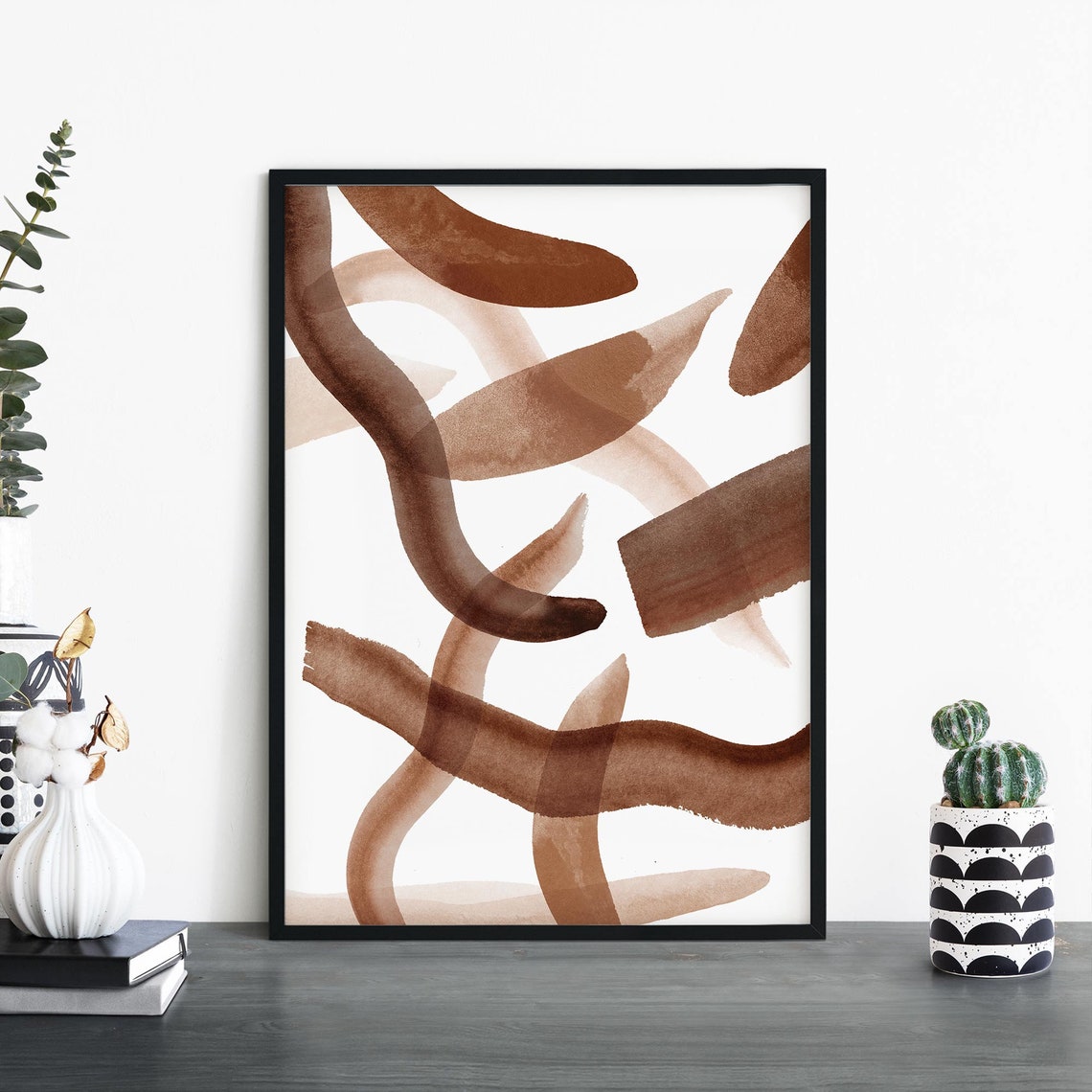 Bold Thick Wavy Brushstroke Ribbons in Warm Rust Abstract Poster