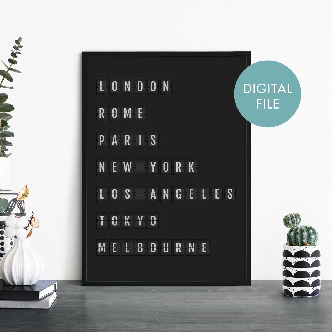 Vintage Split Flap Board World Cities Travel Typography Art Poster