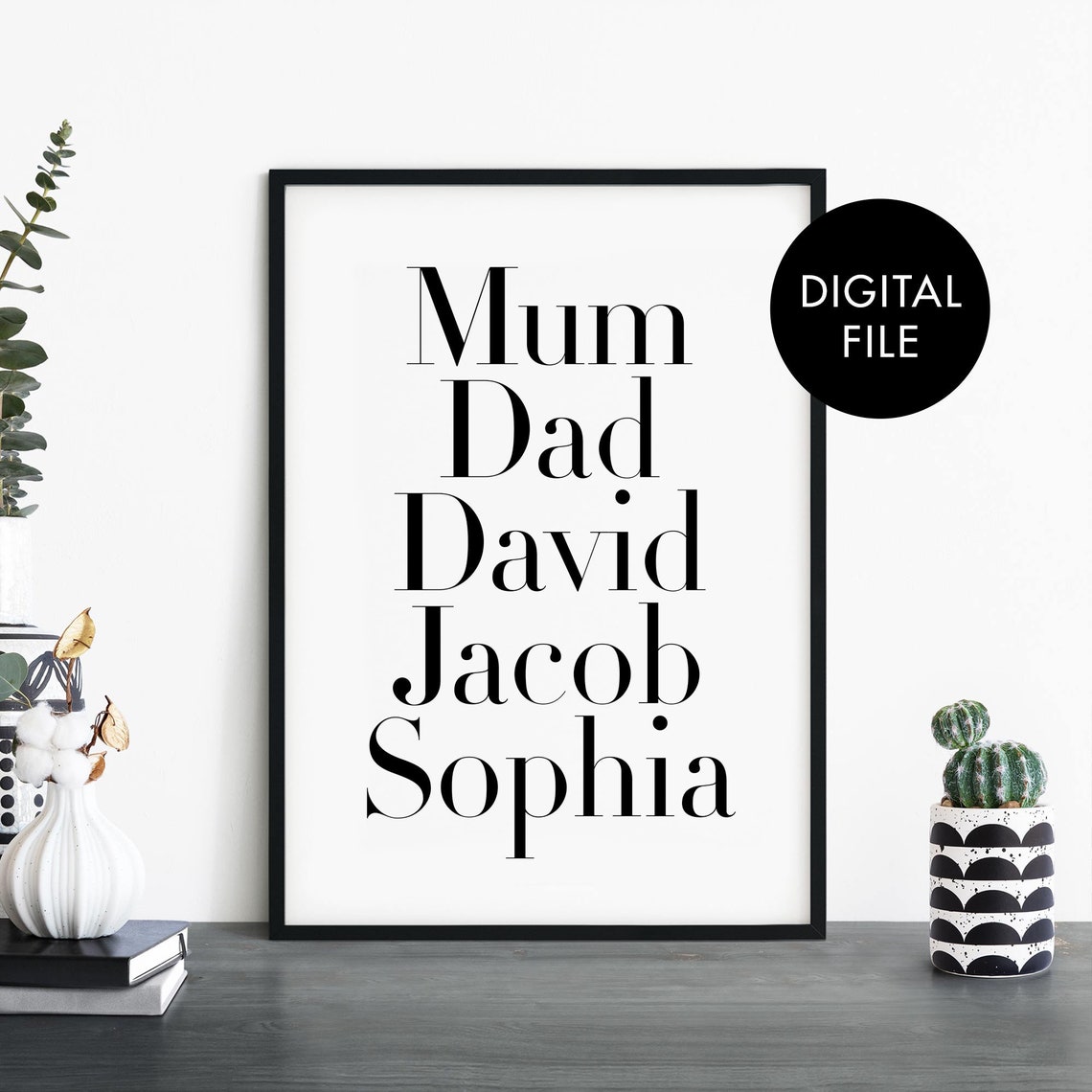 Custom Family Names Poster Print Wall Art Personalized Text Your Here Jpeg File