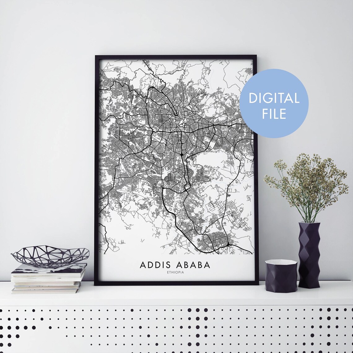 Addis Ababa Ethiopia City Street Map Modern Minimalist Poster