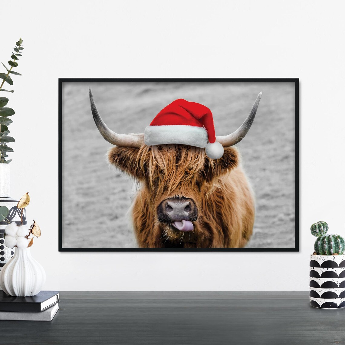 Hairy Highland Cow Christmas Art Print