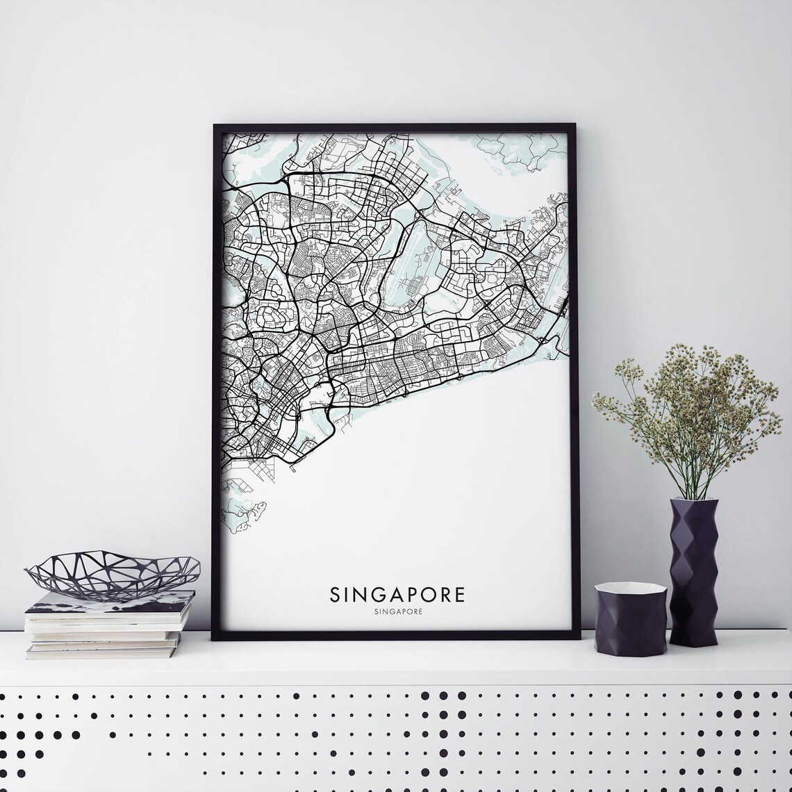 Singapore Art City Map Print, Travel Poster