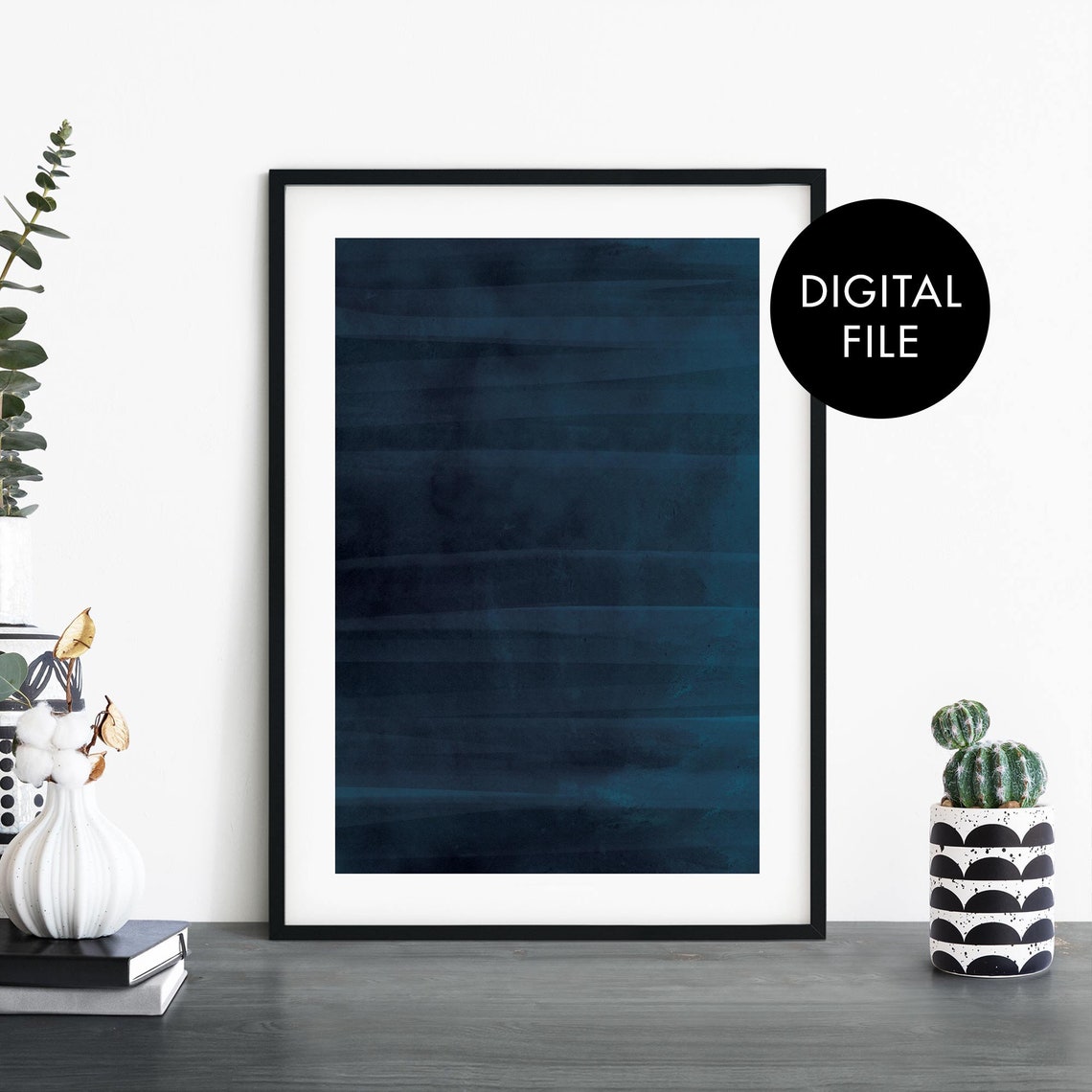 Deep Blue Sea Abstract Navy Watercolor Waves Ocean Art Poster