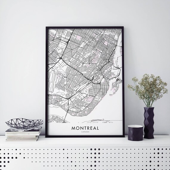 Montreal Canada Black Line City Street Map Art Print Home Decor