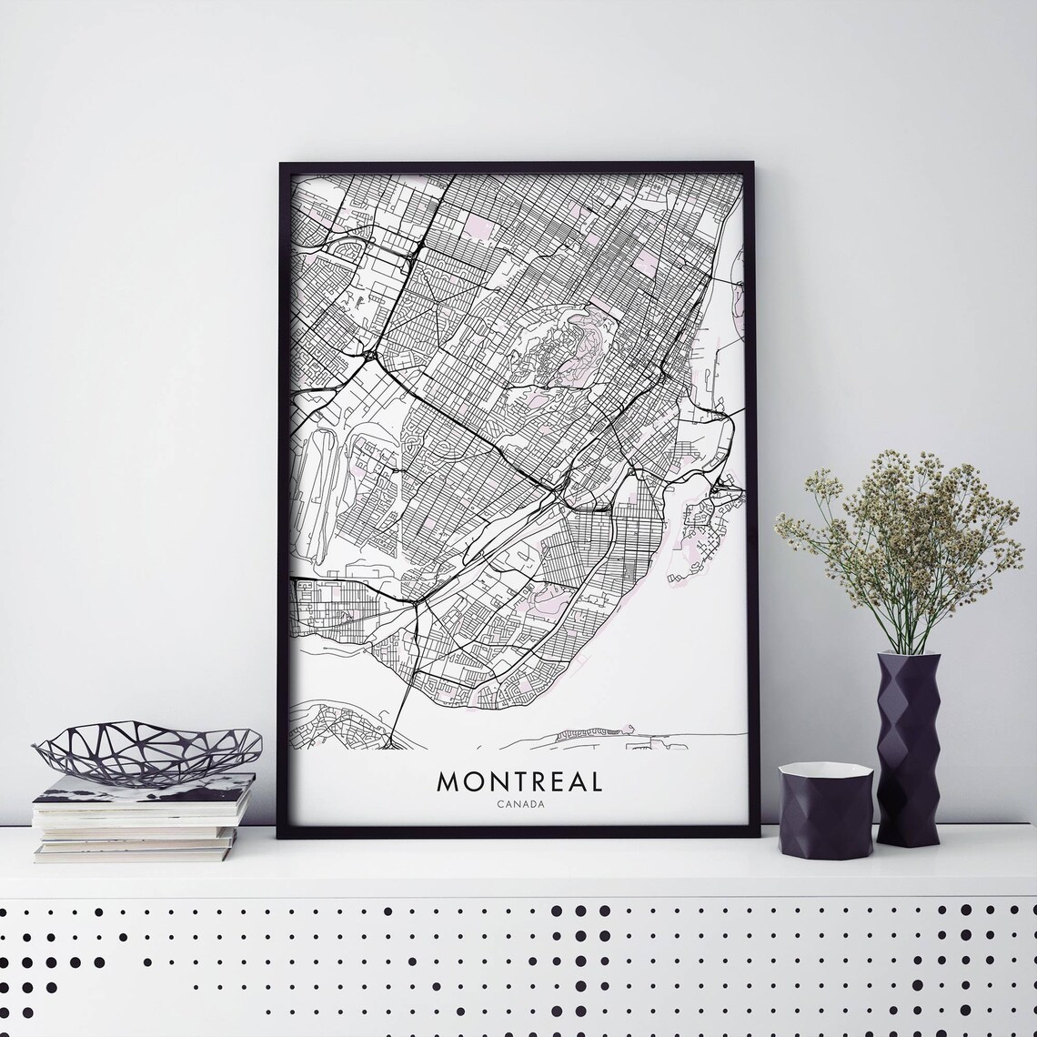 Montreal Canada Black Line City Street Map Art Print Home Decor