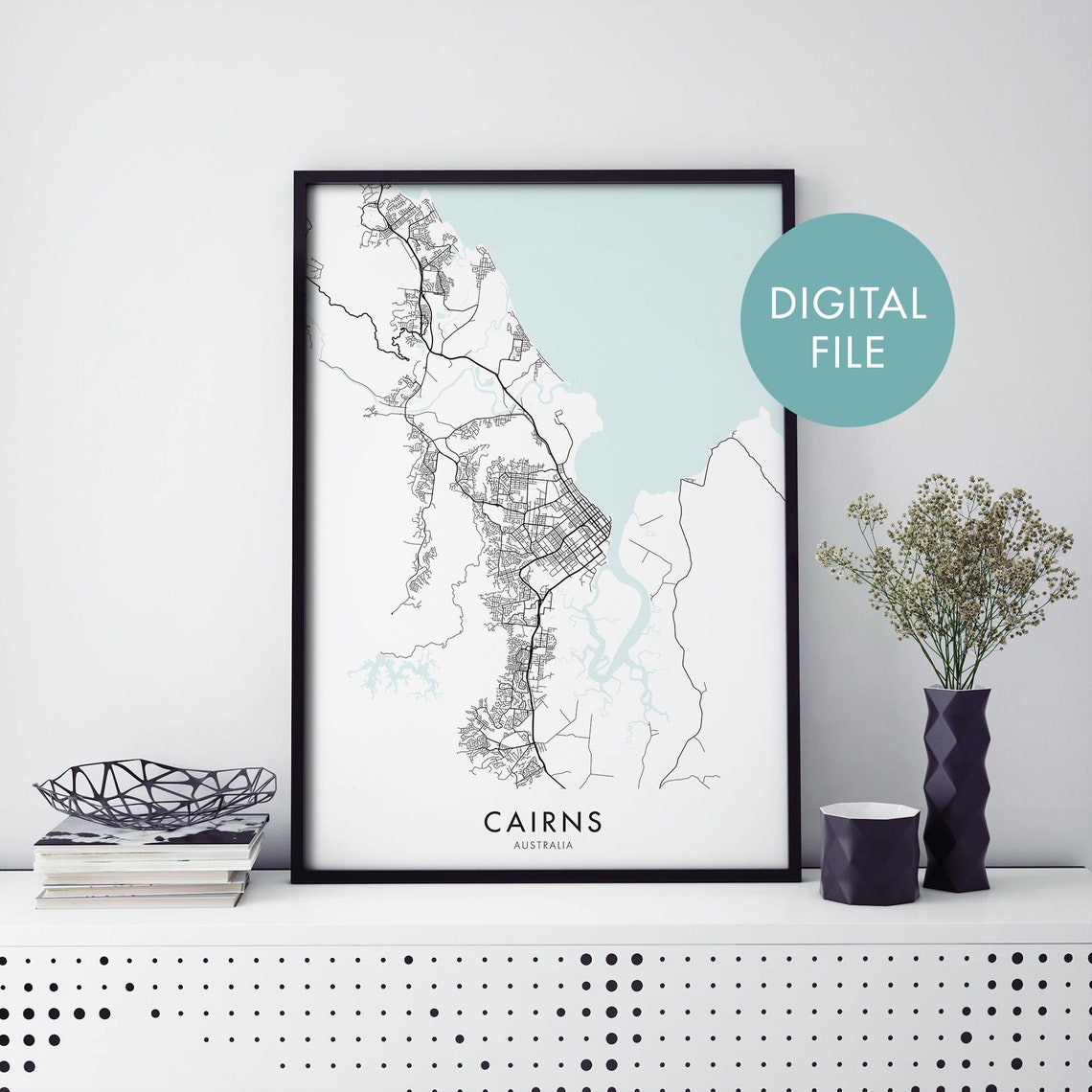 Cairns Queensland Australia Minimal City Map Street Line Art Poster