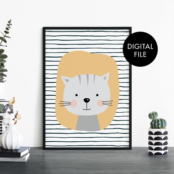 Cat Poster Print Wall Art Childrens Kids Boys Girls Nursery Bedroom At Home File